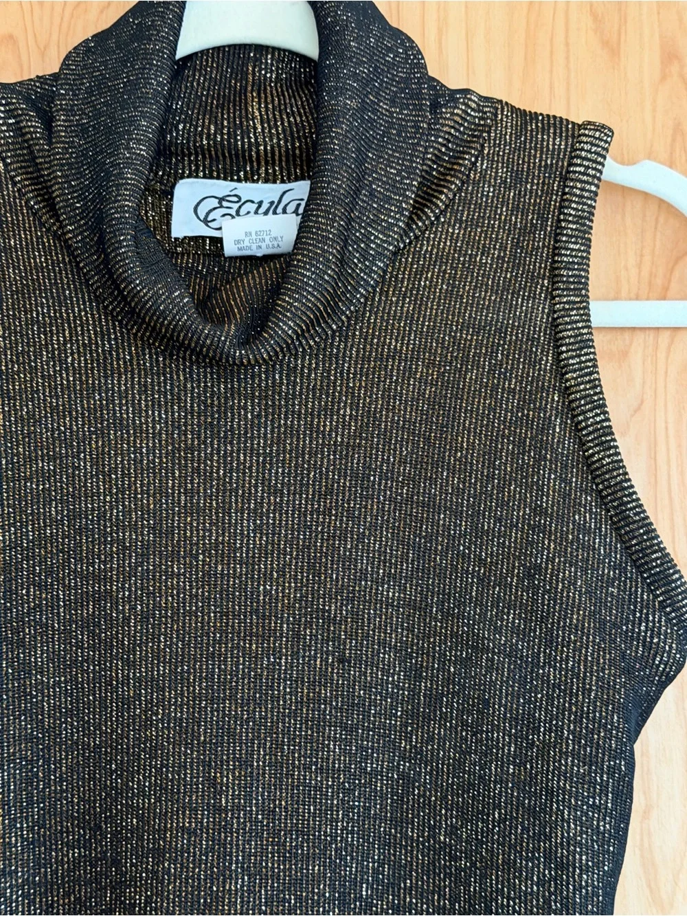 Vintage Escada Sleeveless Metallic Knit Turtleneck Sweater - Black/Gold
